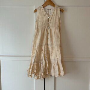 House of Paloma Cream Textured Dress with Floral Buttons